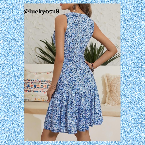 Fensace NWT Summer Sleeveless V-Neck Wrap Floral Sundress Mini Dress Sz S - Picture 4 of 10